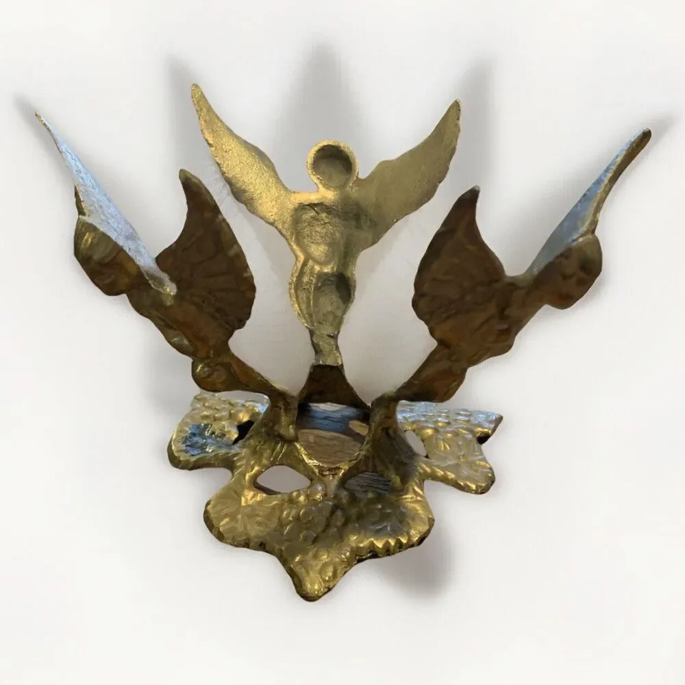 Antique Vintage Brass Angels Cherubs Playing Instruments Vase Bowl Holder NICE!